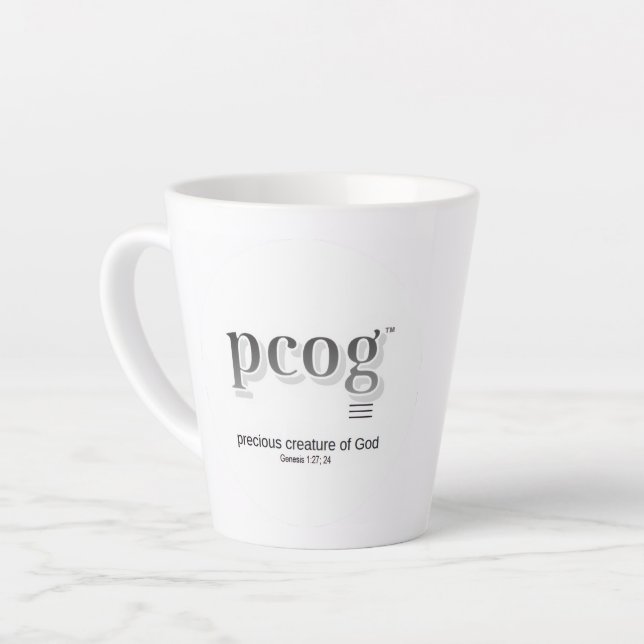 Tasse à latte 12 oz évasée - acronyme "pcog" et mo (Angle gauche)