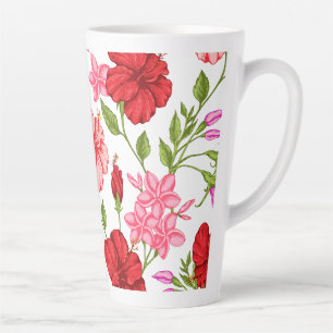Tasse à latte à motif floral d'hibiscus rose esthé