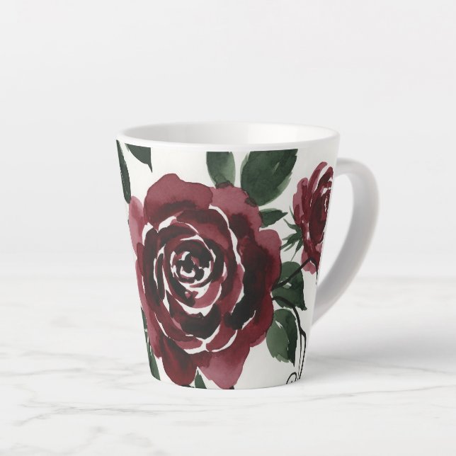 Tasse à Latte Aquarelle Roses Rouge Foncé (Angle droit)