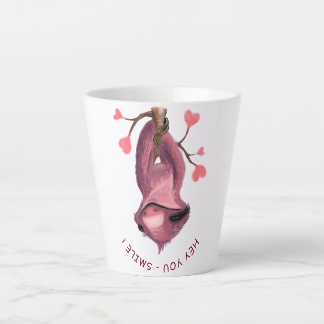 Tasse à Latte avec Paresseux à l'Envers et Texte A (Devant)