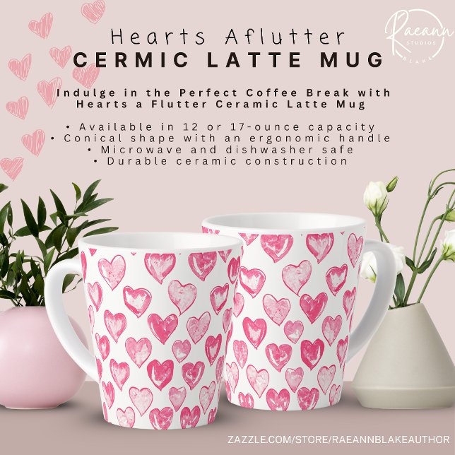 Tasse à Latte en Céramique "Hearts Aflutter" (Créateur téléchargé)