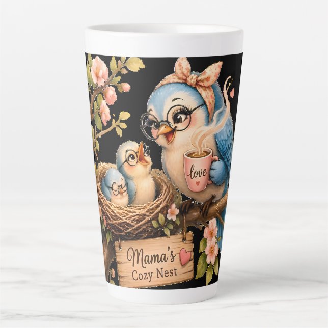 Tasse à latte noire Nid Douillet de Maman (Devant)
