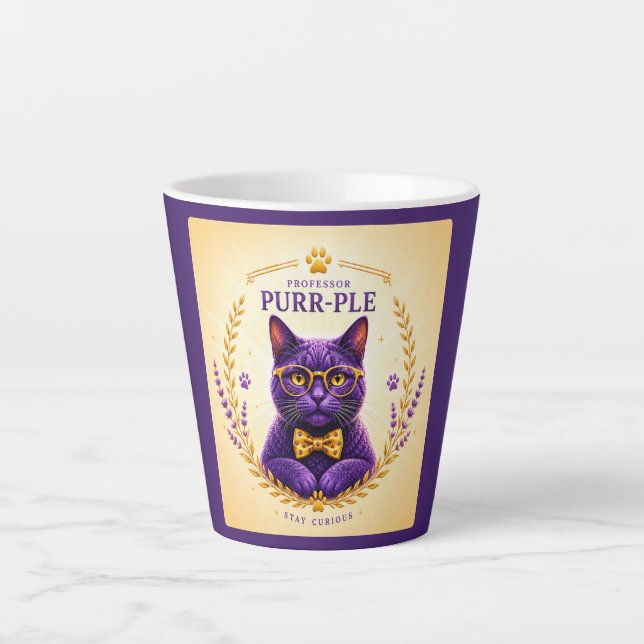 Tasse à latte Professor Purr-Ple™ – Restez curieux (Devant)
