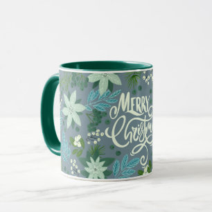 Tasse à lettre de Noël bleu poussiéreux floral