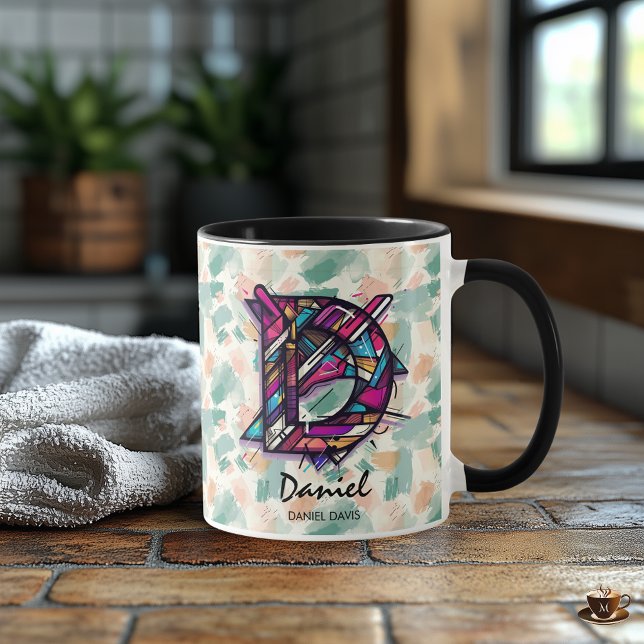 Tasse à monogramme abstrait dynamique - D pour Dan (Créateur téléchargé)