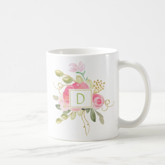 Tasse à monogramme avec roses roses et paillettes  (Droite)