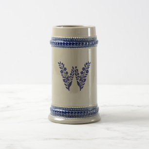 Tasse à monogramme en lettre W florale bleue