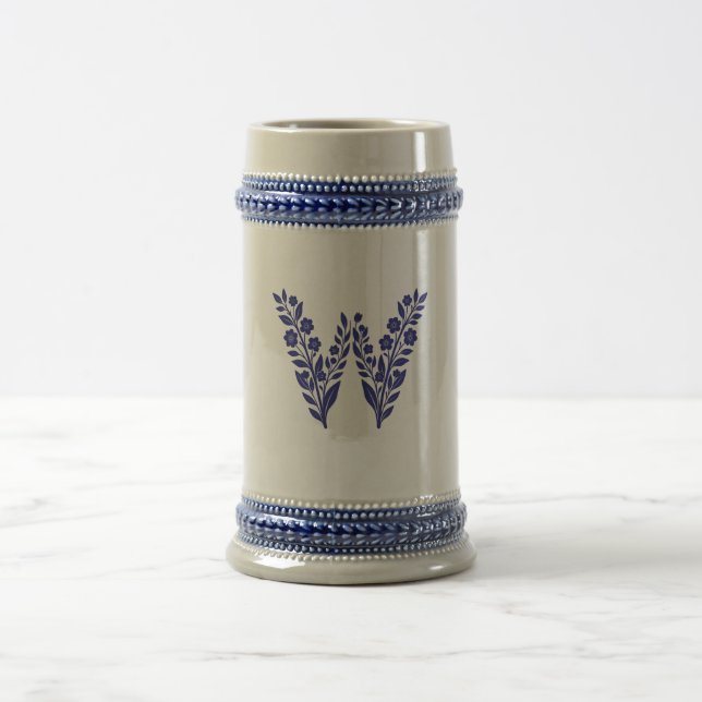 Tasse à monogramme en lettre W florale bleue (Centre)