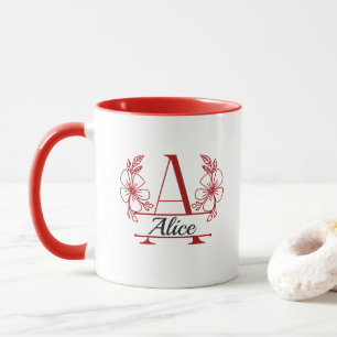 Tasse à monogramme floral initial personnalisé