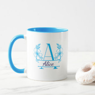 Tasse à monogramme floral initial personnalisé