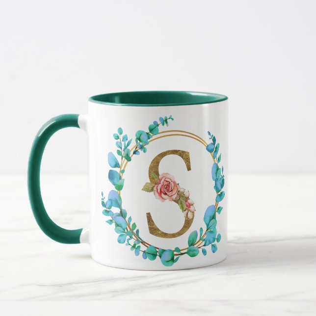 Tasse à monogramme floral personnalisé, de A à Z (Gauche)