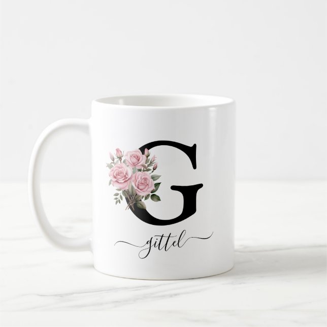Tasse à monogramme G initial floral roses roses ro (Gauche)