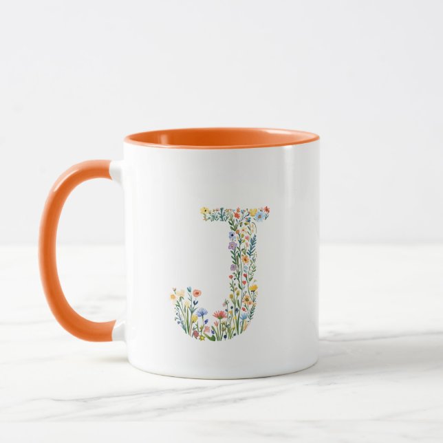 Tasse à monogramme lettre J aquarelle florale (Gauche)