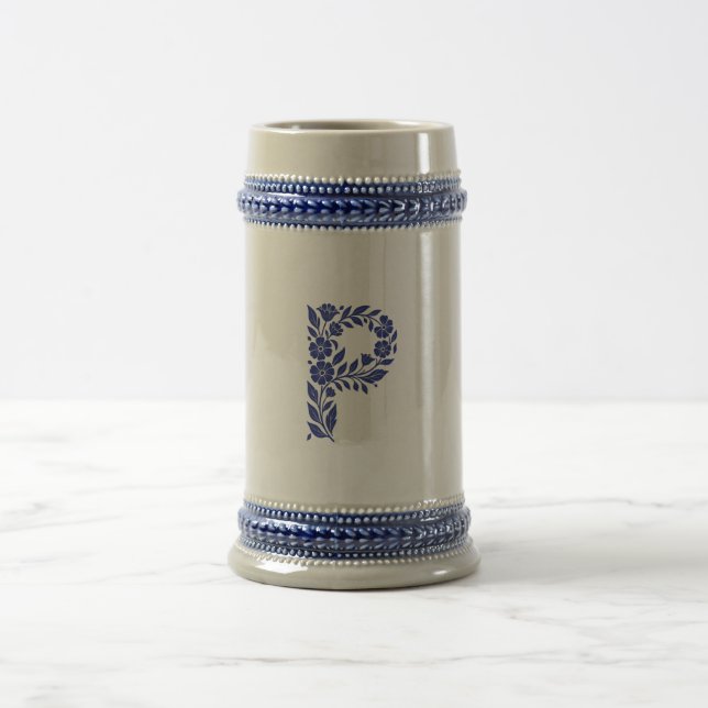 Tasse à monogramme lettre P florale bleue (Centre)