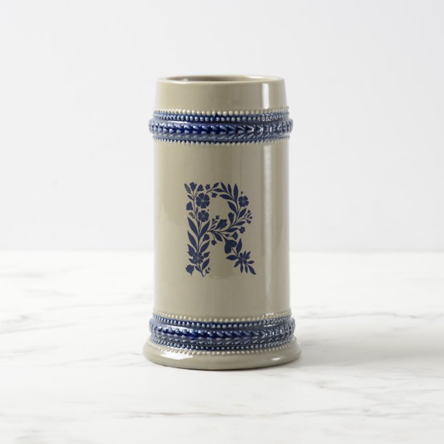 Tasse à monogramme lettre R florale bleue (Centre)