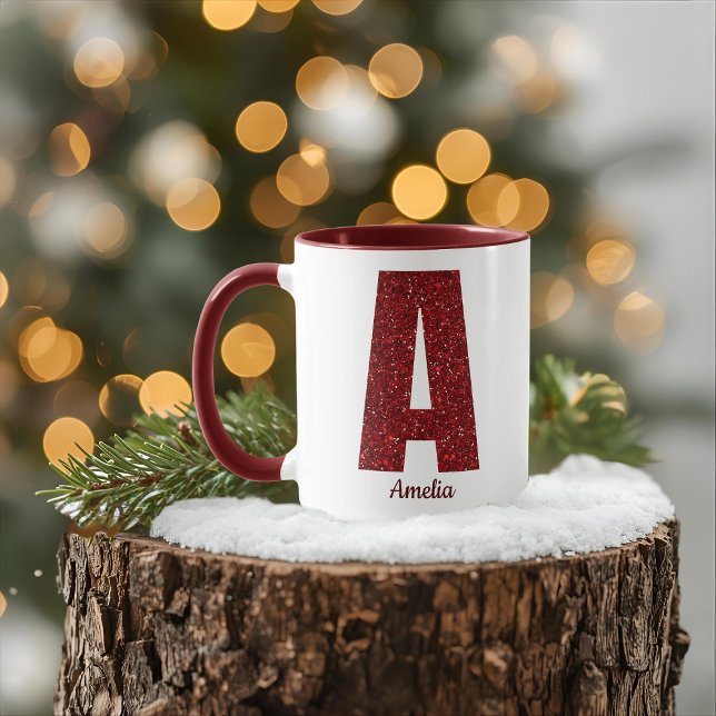 Tasse à monogramme moderne avec paillettes et nom (Créateur téléchargé)