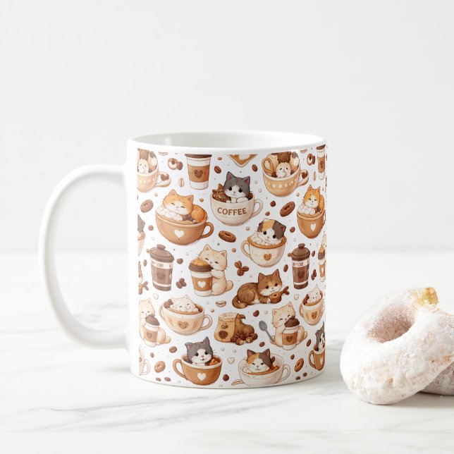 Tasse à motif adorable chaton et café  (Avec donut)