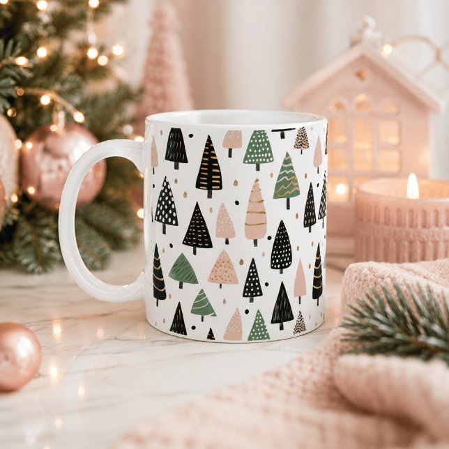 Tasse à motif d'arbre de Noël rose moderne (Créateur téléchargé)