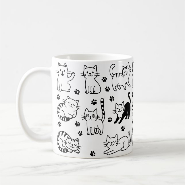 Tasse à motif de chat noir et blanc drôle  (Gauche)