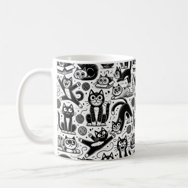 Tasse à motif de chat noir et blanc drôle  (Gauche)
