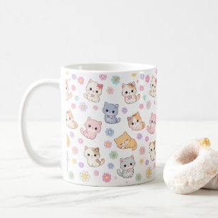 Tasse à motif de chatons et fleurs pastel Kawaii