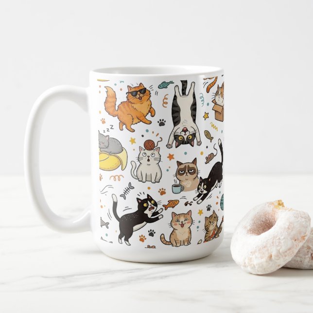 Tasse à motif de chats drôles pour les amateurs de (Avec donut)