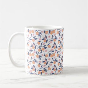 Tasse à motif de citrus orange et feuilles bleues