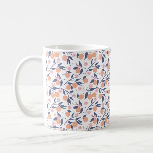 Tasse à motif de citrus orange et feuilles bleues (Gauche)
