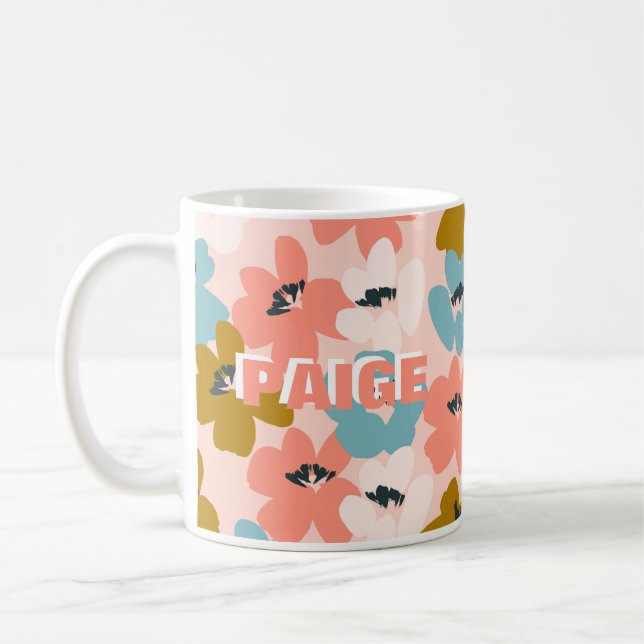 Tasse à motif de fleurs de monogramme rose bleu (Gauche)