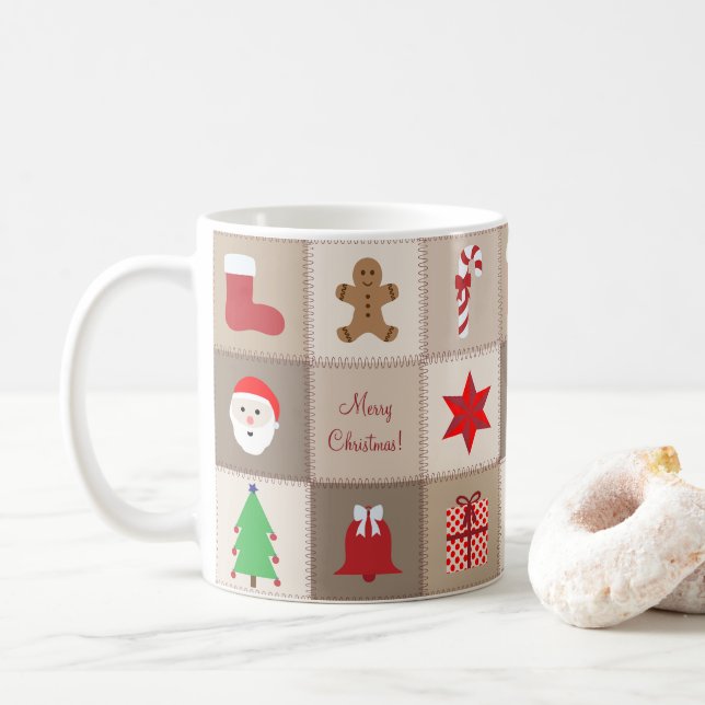 Tasse à motif de Noël - Fond tons beige (Avec donut)