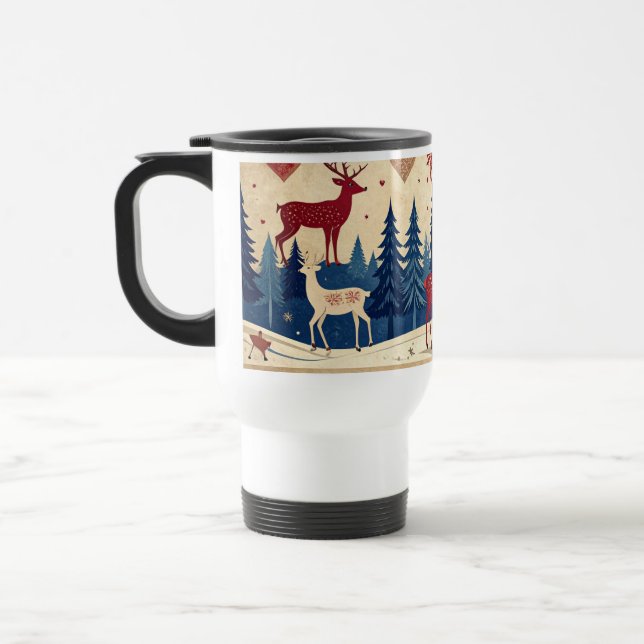 Tasse à motif de rennes d'art populaire (Gauche)