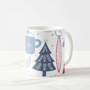 Tasse à motif d'éléments de Noël gris bleu