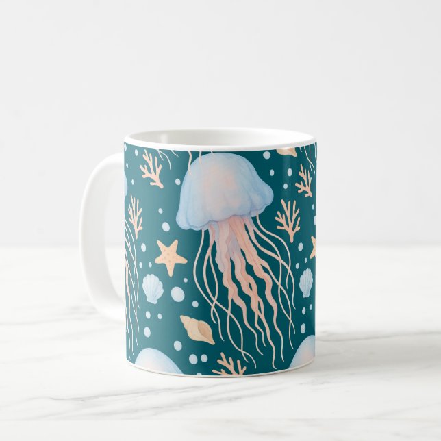 Tasse à motif élégant de méduse et d'éléments océa (Devant gauche)