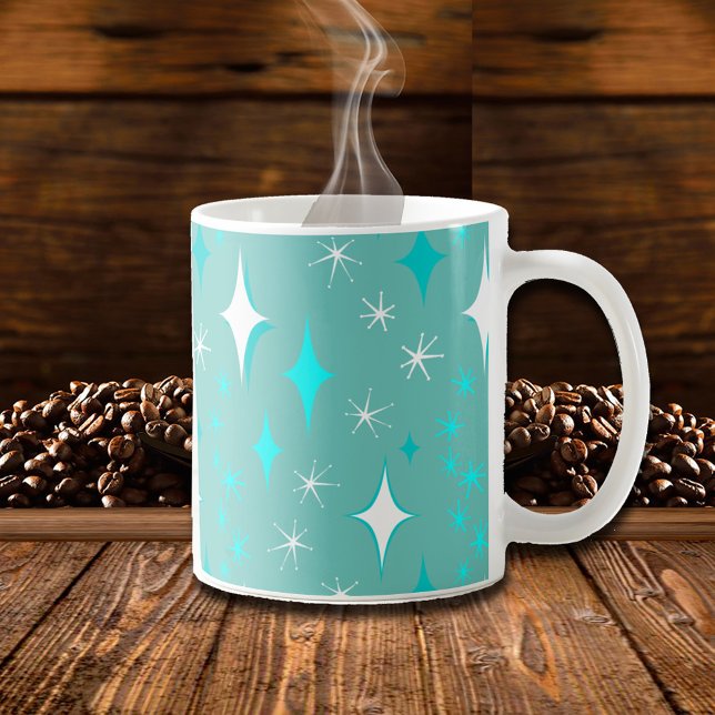Tasse à motif étoile rétro sarcelle et blanc (Teal Retro Stars Coffee Mug)