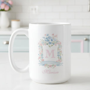 Tasse à motif floral personnalisé avec armoiries