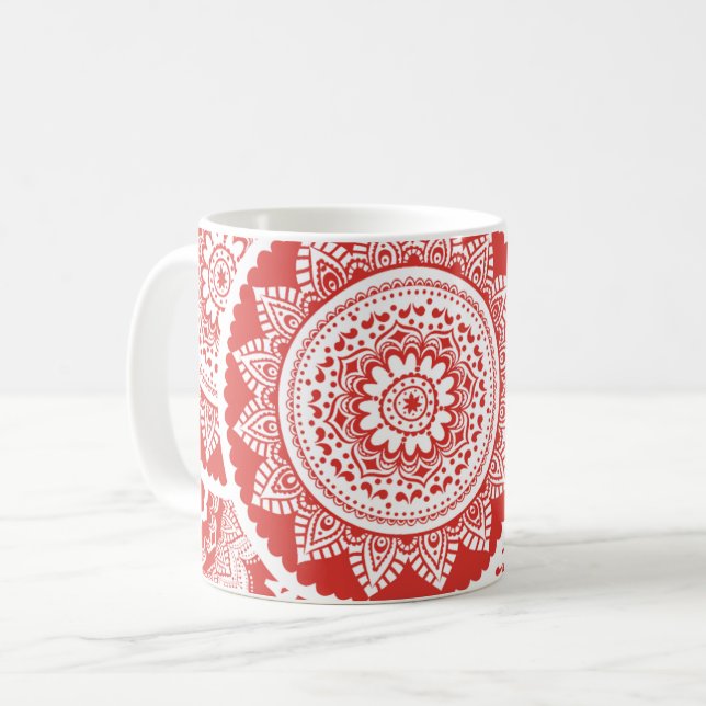 Tasse à motif mandala rouge et blanc (Devant gauche)