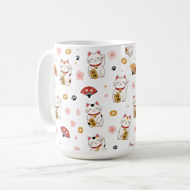 Tasse à motif Maneki Neko mignon | Chat Chanceux  (Devant gauche)
