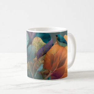 Tasse à motifs botaniques et oiseaux violets et or