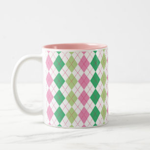 Tasse à motifs de losanges rose et verte