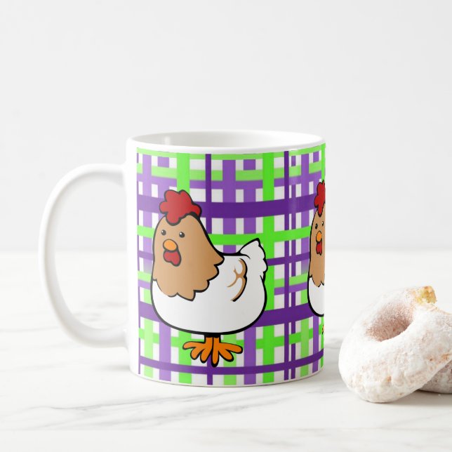 Tasse à motifs écossais vert et violet pour poulet (Avec donut)