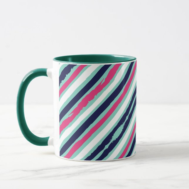 Tasse à rayures de peinture rose vert et bleu (Gauche)