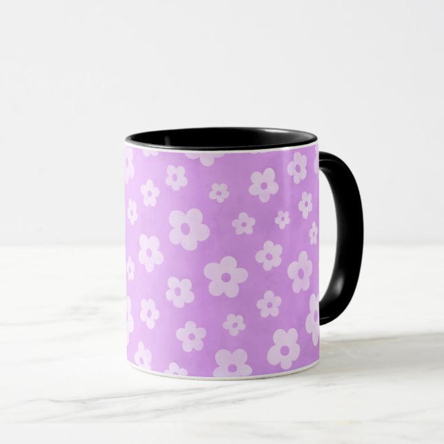 Tasse à thé aux fleurs violettes et blanches avec  (Devant droit)