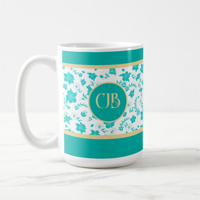 Tasse à thé ou café blanche florale or décorative (Gauche)
