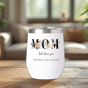Tasse à vin personnalisée pour maman avec fleurs é