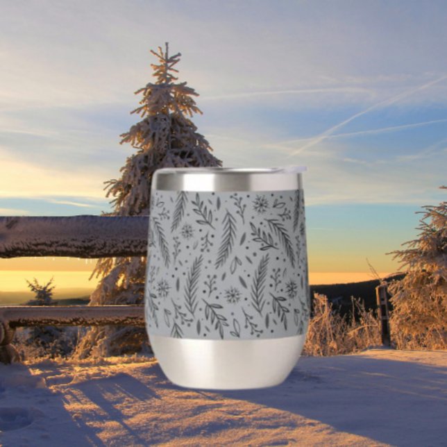 Tasse à vin sans tige botanique d'hiver – Gris (Créateur téléchargé)