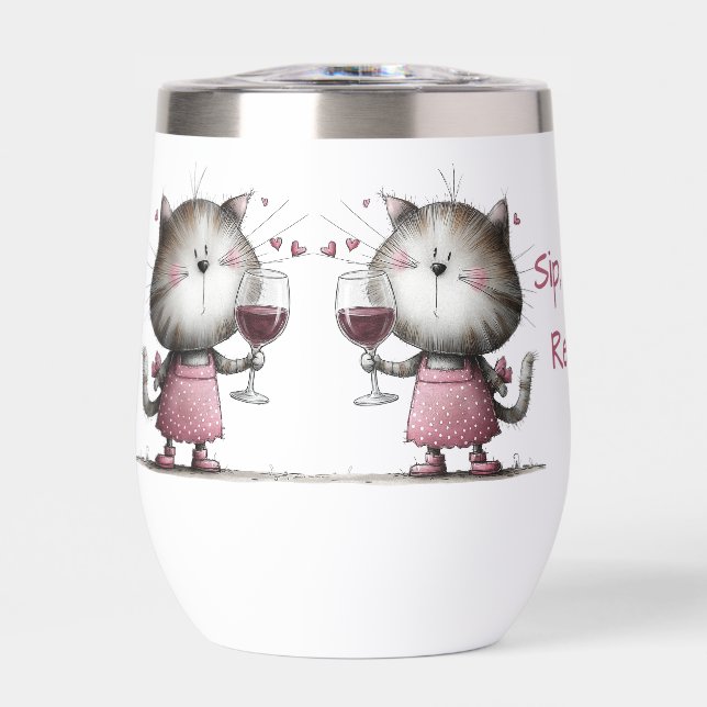 Tasse à vin très mignonne avec chat drôle (Avant)