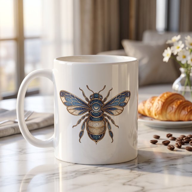 Tasse Abeille Céleste Or & Bleu Ligne de Luxe Art (Créateur téléchargé)