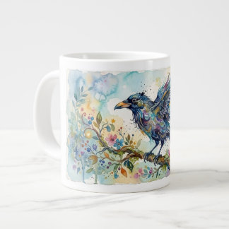 Tasse abstraite fantaisiste à motif corbeau en aqu
