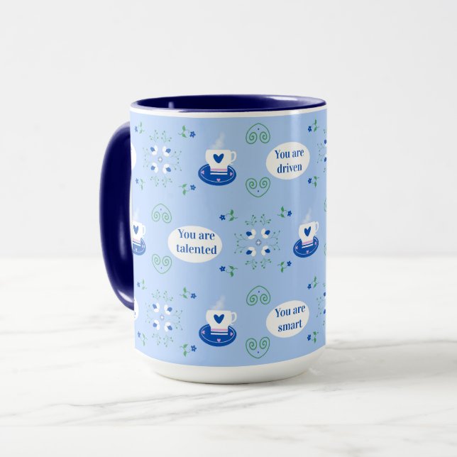 Tasse affirmations café bleu Mug  (Devant gauche)