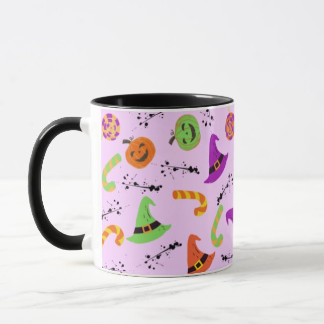 Tasse amusante à motif Halloween violet (Gauche)